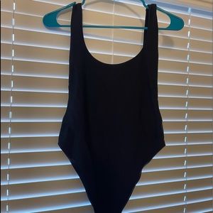 Aerie one piece swimsuit solid black low back very cheeky coverage